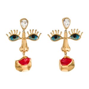 🆕️ Schiaparelli Authentic Artistic Gold and Red Face Signature OG Earrings NWOT